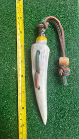 Large Elk Antler EDC Spike with Green Lace Leather and Blow Glass Beads