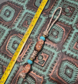 Copper, Silver, Gold Flake Wood Resin Bead and Turquoise Bead Knife Lanyard on Desert Camo Paracord