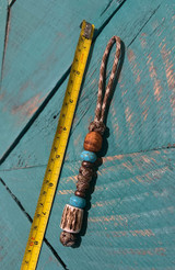 Copper Camo Paracord Knife Lanyard with Amobyna Burl Wood, Turquoise, Copper Spacers and Barky Elk Antler Bead
