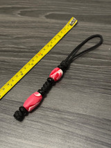 Black Paracord Knife Lanyard with Hand Shaped Pink Acrylic Beads and Black Spacer Bead Accents