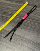 Pink Metal Bullet Black Paracord Knife Lanyard with Faceted and Smooth Black Accent Beads