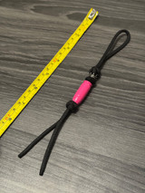 Shorty Knife Nub - Pink Metal EDC Bullet Shaped Bead with Crown and Faceted Black Accents on Black Paracord