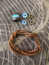 DIY Knife Lanyard Kit - Brown Leather Cordage with Walnut/Larimar Tru-Stone Split Bead, Opal Accents, and Brass Spacer Beads