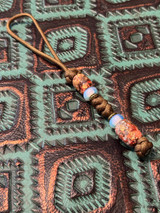 Stabilized Maple Burl & Gold, Silver, Copper Alumilite Flake Bead Knife Lanyard on Coyote Brown Paracord with Opalite and Brass Accents