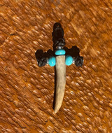 Handmade Deer Antler Tine Cross Medallion with Silver and Turquoise Accents
