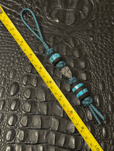 Ebony Wood and Turquoise Tru-Stone Bead Knife Lanyard with Black Shield Cross on Matching Paracord