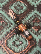 Handmade Ironwood, Ebony, and Yellow/Silver Swirl Resin Cross Pendant with Antler Passthrough Ring