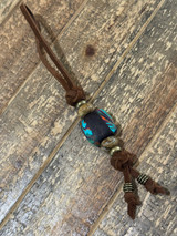 Stabilized Burl and Hypnotic Swirl Split Bead Leather Knife Nub with Jasper and Brass Accents