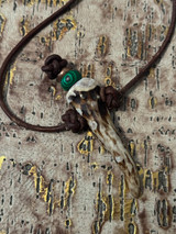 30" Leather Gnarly Bark Deer Antler Tine Cross Necklace with Malachite and Copper Accents