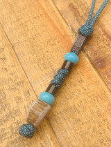 Gnarly Bark Collection Cross Cut Deer Antler Medallion Knife Lanyard with Black Metal Cross Shield, Black Stainless Column Spacers, and Turquoise