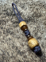 Spalted Tamarind, Red Sardonyx, and Copper Bead Knife Lanyard on Turquoise Chocolate Diamond Pattern Paracord