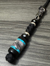 Stainless Crowned Skull and Snake Bead Lanyard with Ebony, Turquoise Tru-Stone, and Mother of Pearl Resin Handcrafted Split Bead