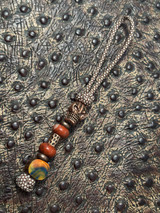 Copper American Flag Skull and Handmade Zebrawood & Resin Split Bead Knife Lanyard with Red Jasper Accents