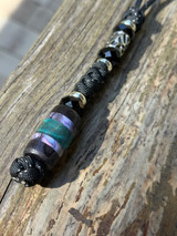 Custom Gray Wood, Mother of Pearl Resin, and Stabilized Teal Wood Bead Knife Lanyard