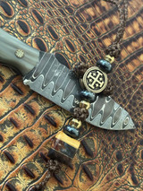 Brass Cross Medallion Knife Lanyard with Buckeye Burl and Copper Resin Contoured Bead