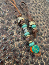 2-Pack of Custom Leather Knife Lanyards with American Flag Route 66 Brass Skulls