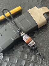 Handmade Mother of Pearl Resin and Wood Layer Bead Mini Cord Pocket Knife Lanyard with Crown and Hematite Accents