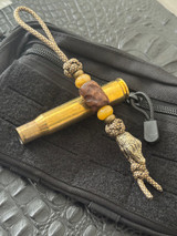 Brass Alligator and Figured Walnut Bead Lanyard with Deep Yellow Jade and Brass Spacers