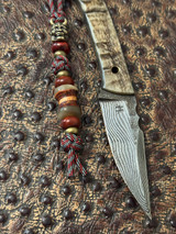 Brass Samurai Knife Lanyard with Elk and Exotic Wood Layer Contour Bead