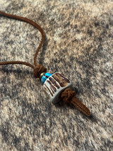 Malachite, Brass, and Gnarly Bark Deer Antler Leather Wristlet Lanyard for Hatchet or Open Tang Bowie