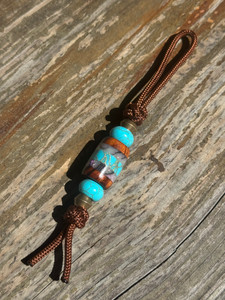 Brazilian Tigerwood, Mother of Pearl, and Gold Web Turquoise Tru-Stone Knife Nub on Copper Mini Cord