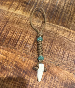 Coyote Brown Paracord Hand Polished Elk Tine Knife Lanyard with Brass and Aventurine Accents Coyote Brown Paracord Hand Polished Elk Tine Knife Lanyard with Brass and Aventurine Accents