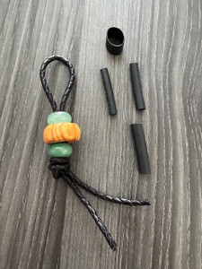 DIY Knife Lanyard Kit - Black Rope Leather with Olive Wood Bead and Aventurine Beads DIY Knife Lanyard Kit - Black Rope Leather with Olive Wood Bead and Aventurine Beads