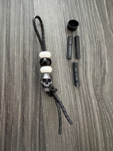 Dead Oreo DIY Knife Lanyard Kit - Black Rope Leather with Metal Skull Bead, Shiny Black, and White Howlite Beads Dead Oreo DIY Knife Lanyard Kit - Black Rope Leather with Metal Skull Bead, Shiny Black, and White Howlite Beads