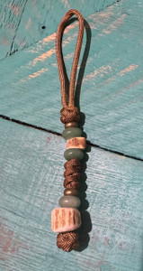 Elk Antler Knife Lanyard with Brass and Aventurine Accents On Coyote Brown Paracord Elk Antler Knife Lanyard with Brass and Aventurine Accents On Coyote Brown Paracord