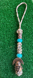 Desert Camo Paracord Knife Lanyard with Copper Skull Helmet Bead, Copper and Turquoise Finished Spacer Beads Desert Camo Paracord Knife Lanyard with Copper Skull Helmet Bead, Copper and Turquoise Finished Spacer Beads