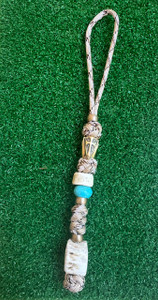 Brass Cross Bead and Polished Elk Antler Knife Lanayrd with Turquoise Accents On Desert Camo Paracord Brass Cross Bead and Polished Elk Antler Knife Lanayrd with Turquoise Accents On Desert Camo Paracord