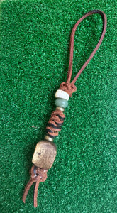 Thick Brown Lace Leather Knife Lanyard with Shaped Koa Wood Bead, Polished Elk, and Aventurine Accent Beads (Requires Large Tang Hole) Thick Brown Lace Leather Knife Lanyard with Shaped Koa Wood Bead, Polished Elk, and Aventurine Accent Beads (Requires Large Tang Hole)