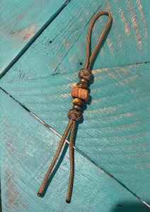 Coyote Brown Paracord Knife Nub Shorty Lanyard with Dyed Olive Wood, Tiger's Eye, and Brass Beads Coyote Brown Paracord Knife Nub Shorty Lanyard with Dyed Olive Wood, Tiger's Eye, and Brass Beads