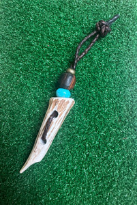 Divot Dangler - Elk Antler Divot Tool with Ironwood, Turquoise, and Brass Bead on Brown Leather Loop Lanyard Divot Dangler - Elk Antler Divot Tool with Ironwood, Turquoise, and Brass Bead on Brown Leather Loop Lanyard