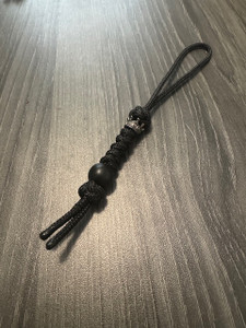 Black Micro Cord Mini Knife Lanyard with Black Crown and Accent Bead Black Micro Cord Mini Knife Lanyard with Black Crown and Accent Bead