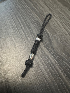 Black Micro Cord Mini Knife Lanyard with Silver Metal Crown and Accent Beads Black Micro Cord Mini Knife Lanyard with Silver Metal Crown and Accent Beads