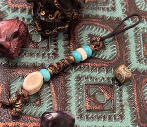 Fall Camo Paracord Knife Lanyard with Brass Crown, Turquoise Accents, and Handmade Elk Antler Beads Fall Camo Paracord Knife Lanyard with Brass Crown, Turquoise Accents, and Handmade Elk Antler Beads