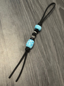 TruStone Collection Handmade Larimar Blue Bead Knife Lanyard on Black Paracord with Faceted Black and Silver Crown Accents TruStone Collection Handmade Larimar Blue Bead Knife Lanyard on Black Paracord with Faceted Black and Silver Crown Accents