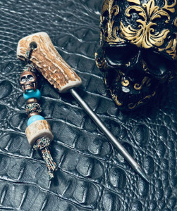 Gnarly Bark Collection Handmade Antler Handle Ice Pick with Copper Skull, Turquoise, and Antler Bead Lanyard Gnarly Bark Collection Handmade Antler Handle Ice Pick with Copper Skull, Turquoise, and Antler Bead Lanyard