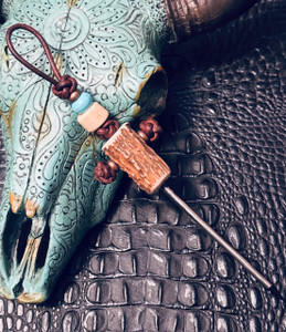 Gnarly Bark Collection Handmade Deer Antler Handle Ice Pick with Integrated Leather Loop Lanyard and Turquoise Accents Gnarly Bark Collection Handmade Deer Antler Handle Ice Pick with Integrated Leather Loop Lanyard and Turquoise Accents