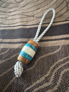 Teak Wood, Turquoise Tru-Stone, and Elk Antler Split Bead Teak Wood, Turquoise Tru-Stone, and Elk Antler Split Bead