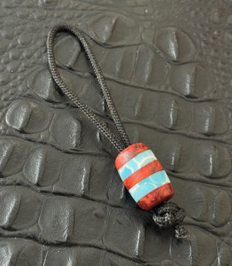 Handmade Red Burl Wood and Larimar Tru-Stone Large Hole EDC Lanyard Bead Handmade Red Burl Wood and Larimar Tru-Stone Large Hole EDC Lanyard Bead