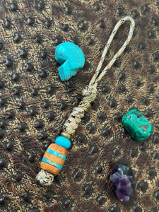 Gold Web Turquoise Tru-Stone and Koa Wood Split Bead Knife Lanyard with Brass Wrapped Feather Bead on Desert Camo Paracord Gold Web Turquoise Tru-Stone and Koa Wood Split Bead Knife Lanyard with Brass Wrapped Feather Bead on Desert Camo Paracord