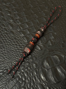 Black, Red, Silver Resin and Ebony Split Bead Knife Lanyard with Onyx and Red Carnelian Accents on Red/Black Mini Cord Black, Red, Silver Resin and Ebony Split Bead Knife Lanyard with Onyx and Red Carnelian Accents on Red/Black Mini Cord