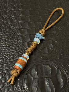 Light Blue Patina Brass Eagle Head Knife Lanyard with Amboyna Burl and Larimar Tru-Stone Split Bead Accented by Brass and Opalite Spacers Light Blue Patina Brass Eagle Head Knife Lanyard with Amboyna Burl and Larimar Tru-Stone Split Bead Accented by Brass and Opalite Spacers