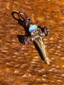 Handmade Gnarly Bark Deer Antler Tine Cross Medallion with Copper and Opalite Accents