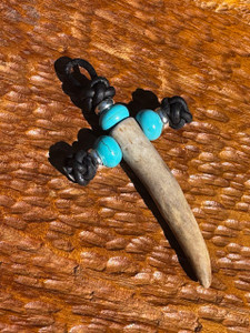 Handmade Deer Antler Tine Cross Medallion with Silver and Turquoise Accents