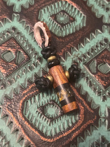 Handmade Ironwood, Ebony, and Yellow/Silver Swirl Resin Cross Pendant with Antler Passthrough Ring