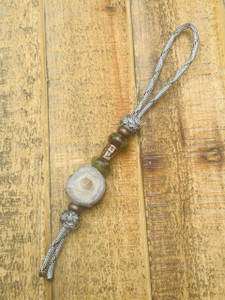 Gnarly Bark Collection Cross Cut Deer Antler Medallion Knife Nub with Dragon Boodstone and Copper Accents