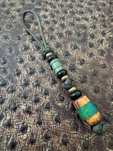 OD Green Paracord Knife Lanyard with Zebrawood and Glow Resin Bead Accented by Onyx and Brass
